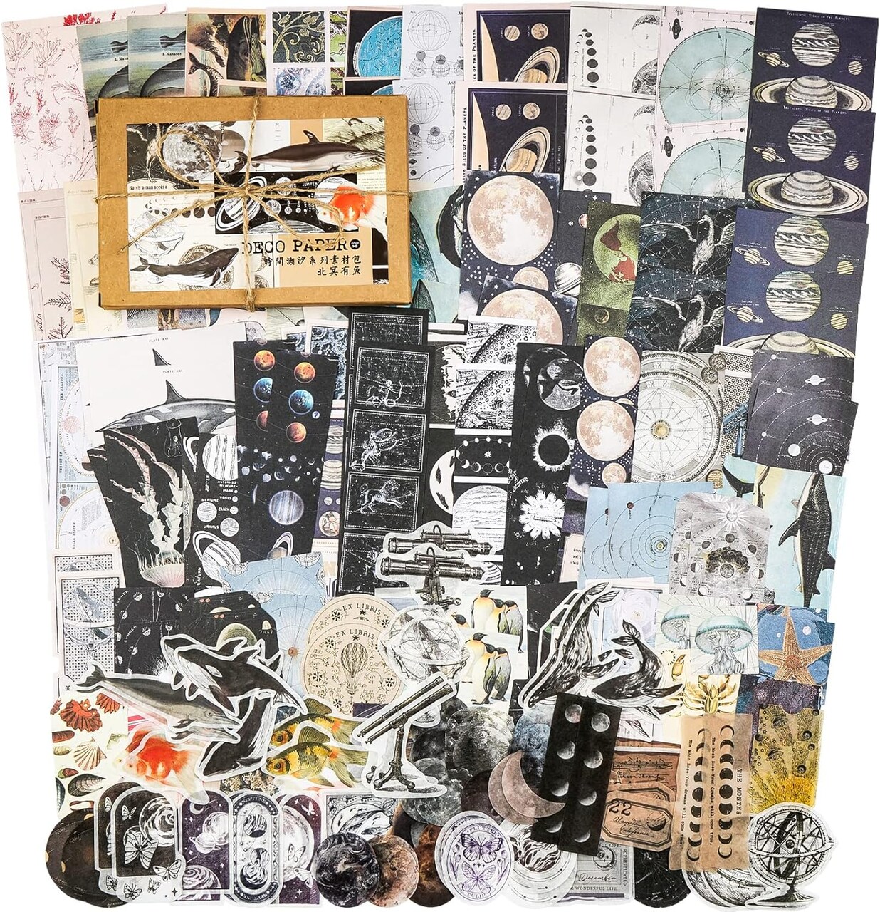 200 Pieces Vintage Ephemera Pack Decoupage Paper Junk Journal Kit Scrapbook Planner Sticker Supplies